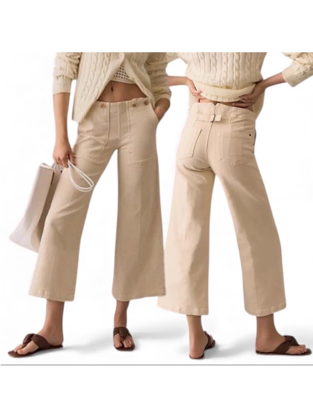 Pilcro Cropped Wide-Leg Pants in Light Beige